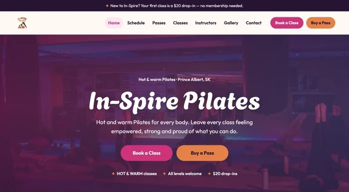 In-Spire Pilates website by JamFam Media